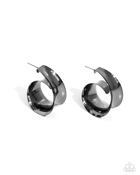 CURLY CADENCE - BLACK GUNMETAL SWIRL HOOP EARRINGS - PAPARAZZI