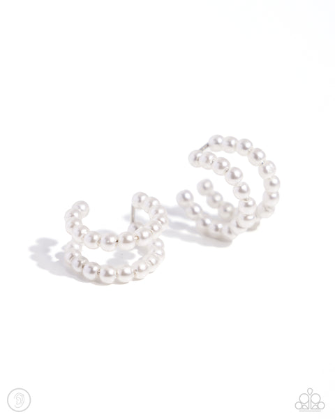 PEARLS JUST WANT TO HAVE FUN - WHITE PEARL SILVER EAR CUFF EARRINGS - PAPARAZZI