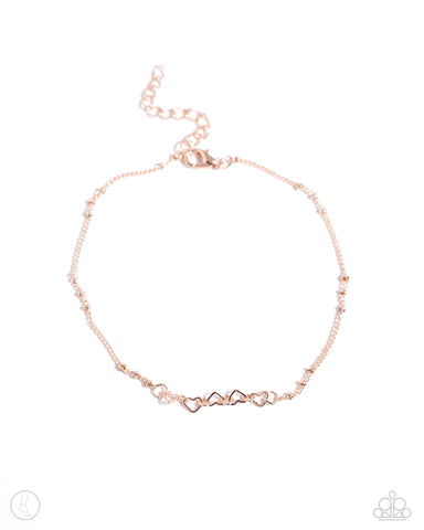 SATELLITE SHIMMER - ROSE GOLD HEART ANKLET - PAPARAZZI