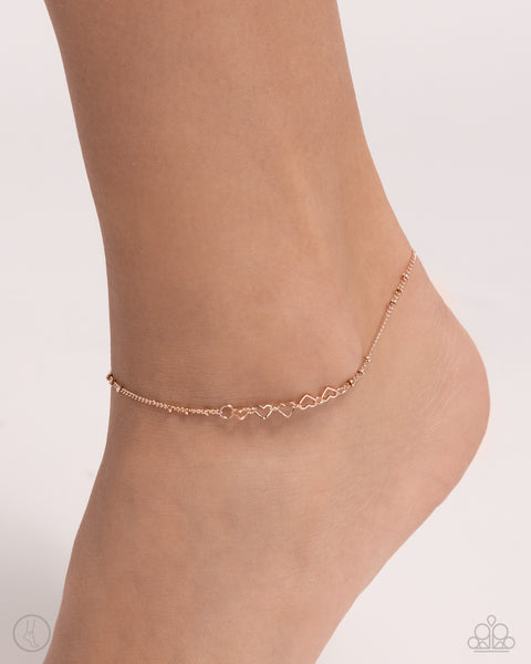 SATELLITE SHIMMER - ROSE GOLD HEART ANKLET - PAPARAZZI