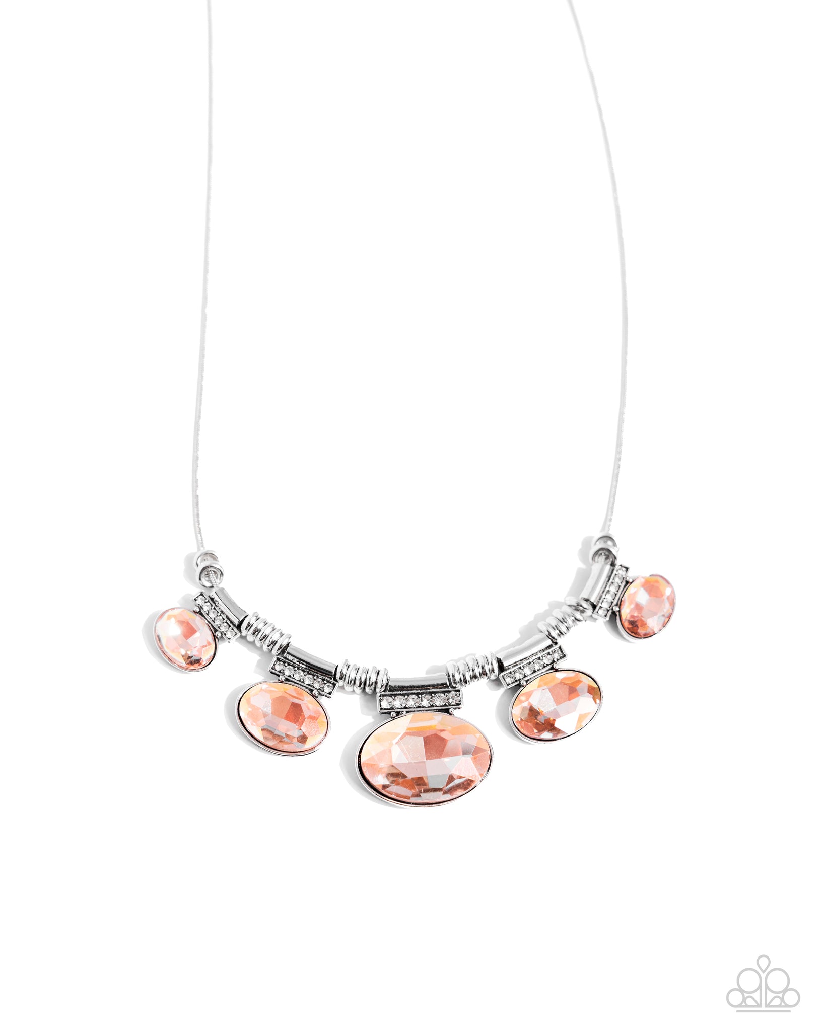 SOCIALITE STATUS - ORANGE IRIDESCENT GEM SILVER SHORT NECKLACE - PAPARAZZI