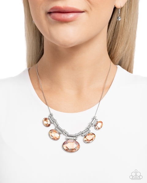 SOCIALITE STATUS - ORANGE IRIDESCENT GEM SILVER SHORT NECKLACE - PAPARAZZI