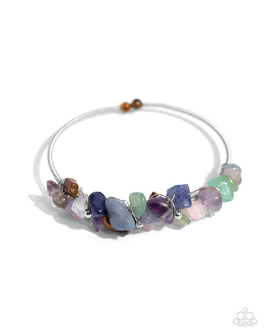 DAINTY DECONSTRUCTION - MULTI COLOR STONE SILVER FLEXI CUFF BRACELET - PAPARAZZI