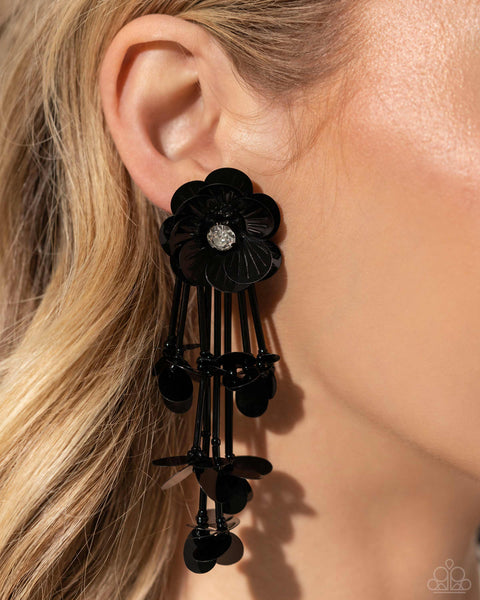 FLORAL FUTURE - BLACK FLOWER POST EARRINGS - PAPARAZZI - LIFE OF THE PARTY APRIL 2024