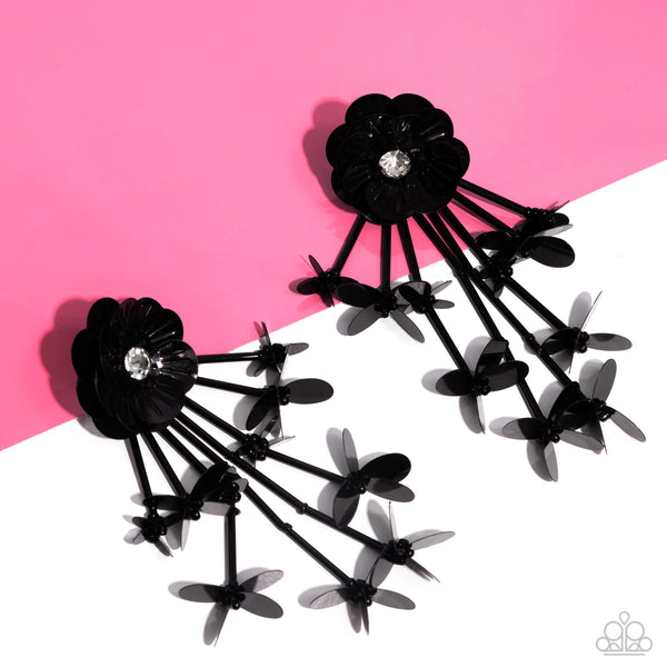 FLORAL FUTURE - BLACK FLOWER POST EARRINGS - PAPARAZZI - LIFE OF THE PARTY APRIL 2024