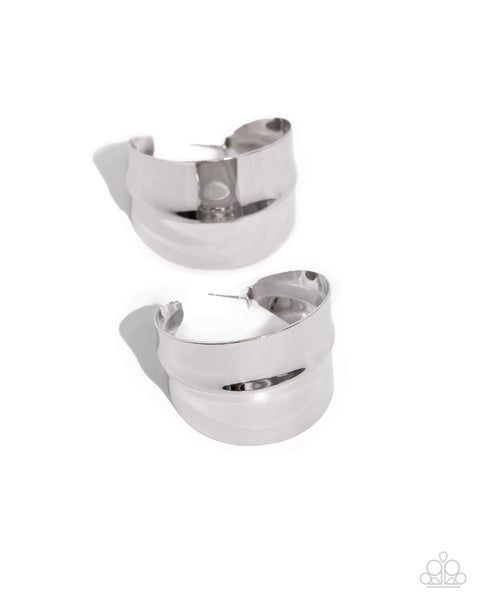 ANTIQUED ADVENTURE - SILVER WIDE HOOP EARRINGS - PAPARAZZI
