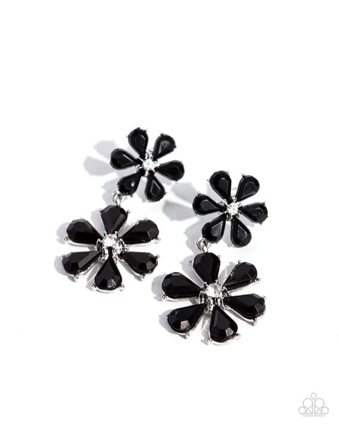 A BLAST OF BLOSSOMS - BLACK FLOWER GEM SILVER EARRINGS - PAPARAZZI
