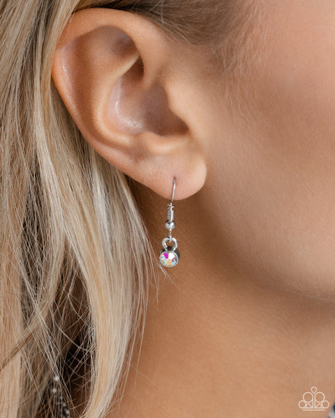 FESTIVE FLIGHT - MULTI IRIDESCENT RHINESTONE SILVER BUTTERFLY SHORT NECKLACE - PAPARAZZI