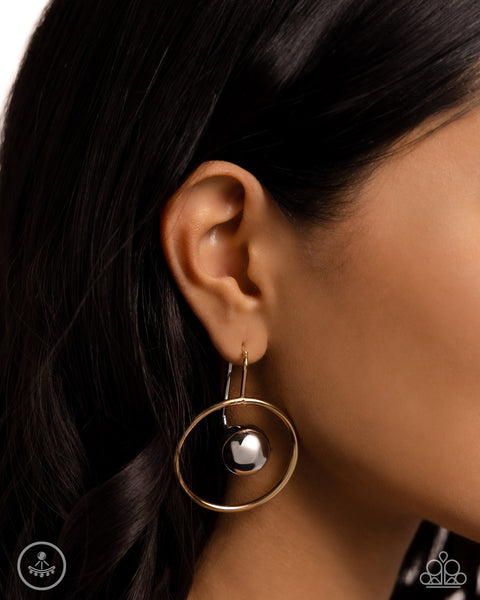 BOLDLY BALANCED - MULTI SILVER AND GOLD SHERE MIXED METAL JACKET EARRINGS - PAPARAZZI