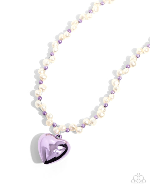 MERMAID MODEL - PURPLE HEART WHITE PEARL SHORT NECKLACE - PAPARAZZI