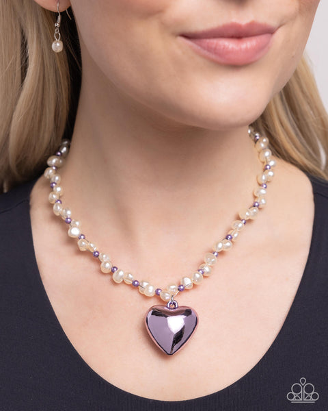 MERMAID MODEL - PURPLE HEART WHITE PEARL SHORT NECKLACE - PAPARAZZI