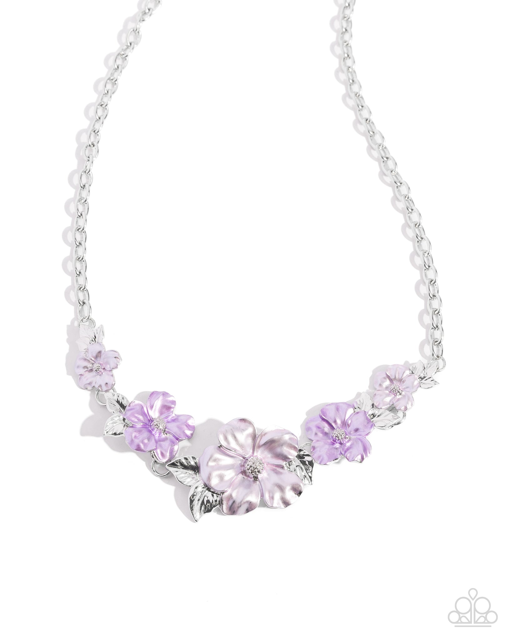BOUQUET BRILLIANCE - PURPLE FLOWER SILVER SHORT NECKLACE - PAPARAZZI