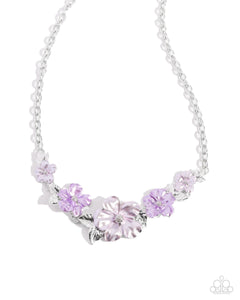 BOUQUET BRILLIANCE - PURPLE FLOWER SILVER SHORT NECKLACE - PAPARAZZI