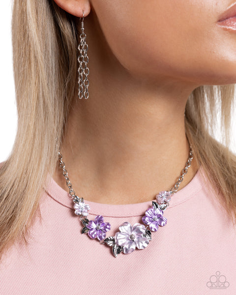 BOUQUET BRILLIANCE - PURPLE FLOWER SILVER SHORT NECKLACE - PAPARAZZI