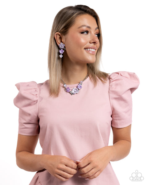BOUQUET BRILLIANCE - PURPLE FLOWER SILVER SHORT NECKLACE - PAPARAZZI