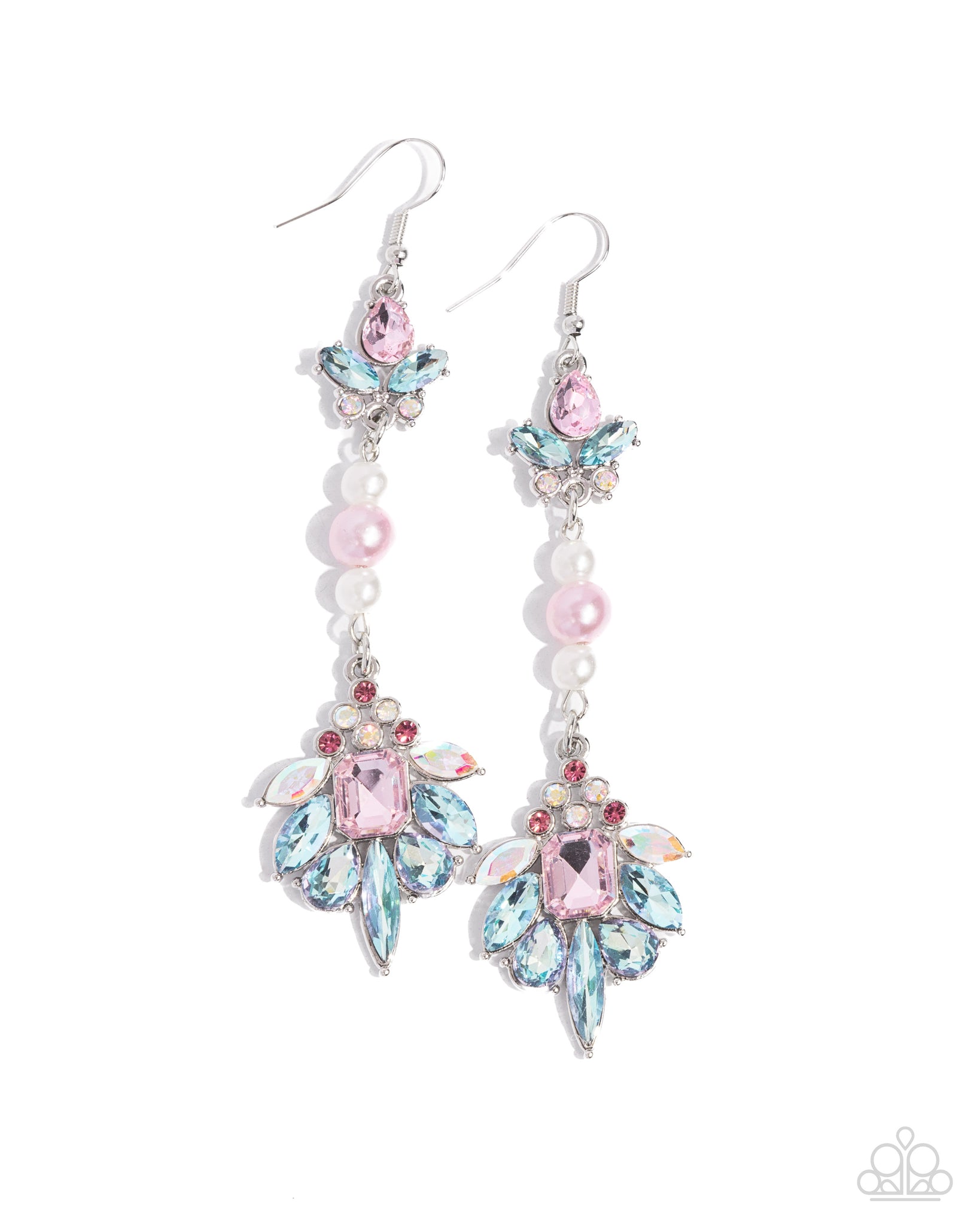 CONSIDERABLE CAPTIVATION - MULTI BLUE PINK IRIDESCENT RHINESTONE PEARL SILVER EARRINGS - PAPARAZZI