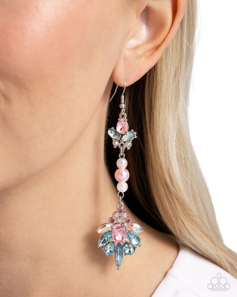 CONSIDERABLE CAPTIVATION - MULTI BLUE PINK IRIDESCENT RHINESTONE PEARL SILVER EARRINGS - PAPARAZZI