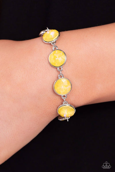 ENCHANTED EMBLEMS - YELLOW UV SHIMMER GEM SILVER BRACELET - PAPARAZZI