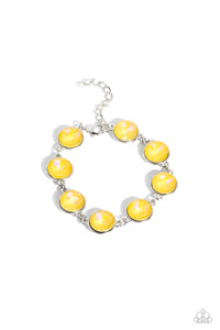ENCHANTED EMBLEMS - YELLOW UV SHIMMER GEM SILVER BRACELET - PAPARAZZI