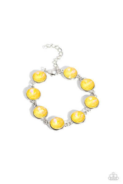 ENCHANTED EMBLEMS - YELLOW UV SHIMMER GEM SILVER BRACELET - PAPARAZZI