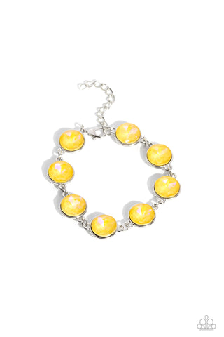 ENCHANTED EMBLEMS - YELLOW UV SHIMMER GEM SILVER BRACELET - PAPARAZZI