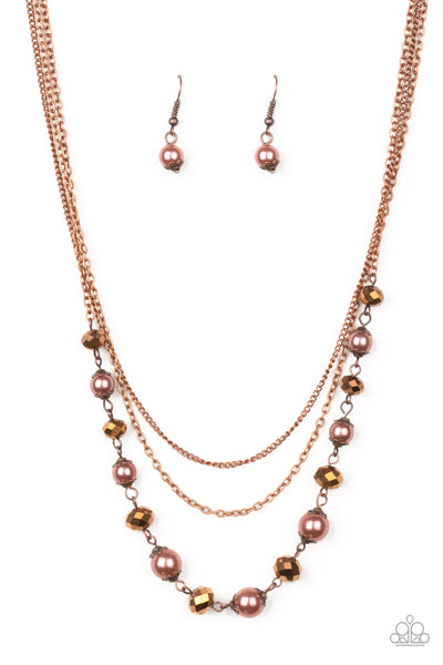TOUR DE DEMURE - PAPARAZZI - COPPER BEAD AURUM RHINESTONE LAYERED NECKLACE