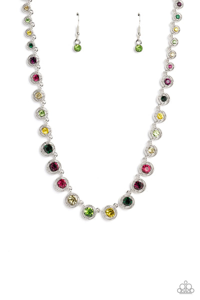KALEIDOSCOPE CHARM - MULTI COLOR RHINESTONE SILVER NECKLACE - PAPARAZZI LIFE OF THE PARTY MAY 2023