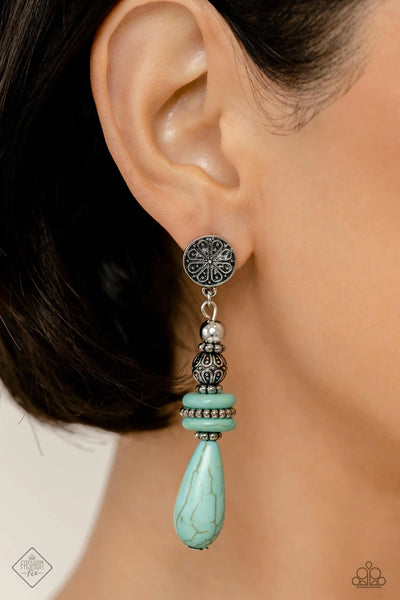 DESERT FEVER - BLUE STONE SILVER POST EARRINGS - PAPARAZZI - MAY 2023 FASHION FIX