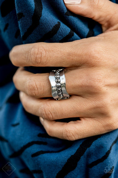 Scintillating Smolder - Silver Hematite Rhinestone Ring June 2021 Fashion Fix - Paparazz