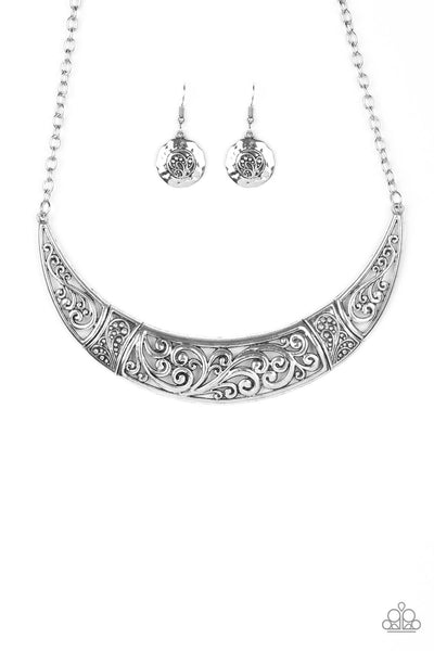 BULL IN A CHINA SHOP - SILVER CRESCENT SHORT NECKLACE - PAPARAZZI