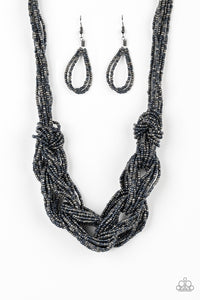 CITY CATWALK - BLUE AND GUN METAL SEED BEAD BRAIDED NECKLACE