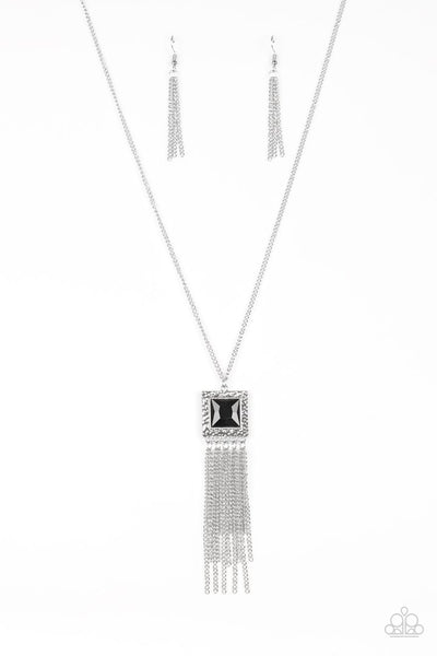 SHIMMER SENSEI - BLACK SILVER SQUARE NECKLACE - PAPARAZZI