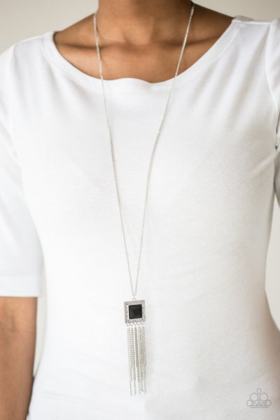 SHIMMER SENSEI - BLACK SILVER SQUARE NECKLACE - PAPARAZZI
