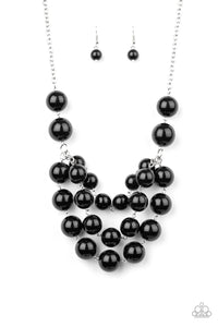 MISS POP-YOU-LARITY - PAPARAZZI - BLACK LARGE BEAD LAYERED SILVER NECKLACE