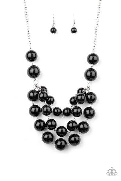 MISS POP-YOU-LARITY - PAPARAZZI - BLACK LARGE BEAD LAYERED SILVER NECKLACE