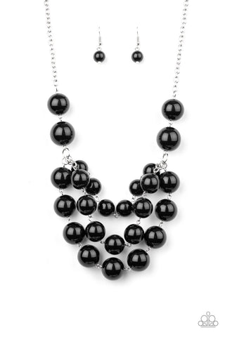 MISS POP-YOU-LARITY - PAPARAZZI - BLACK LARGE BEAD LAYERED SILVER NECKLACE