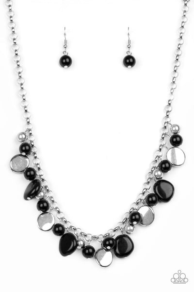 PAPARAZZI FLIRTATIOUSLY FLORIDA - BLACK AND SILVER BEAD NECKLACE
