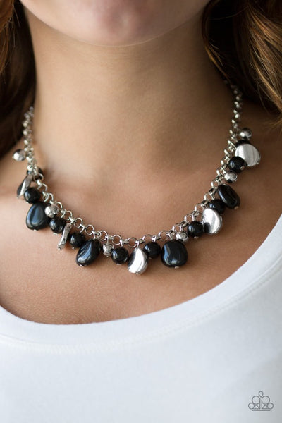 PAPARAZZI FLIRTATIOUSLY FLORIDA - BLACK AND SILVER BEAD NECKLACE