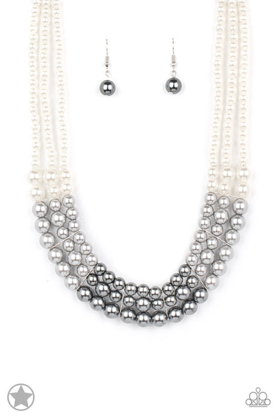 PAPARAZZI LADY IN WAITING - SILVER PEARL LAYERED BLOCKBUSTER NECKLACE