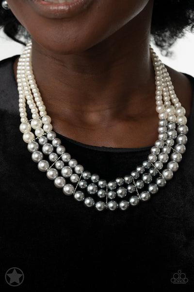 PAPARAZZI LADY IN WAITING - SILVER PEARL LAYERED BLOCKBUSTER NECKLACE