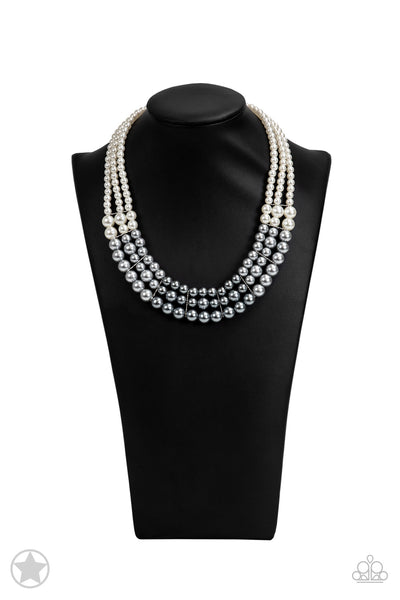 PAPARAZZI LADY IN WAITING - SILVER PEARL LAYERED BLOCKBUSTER NECKLACE