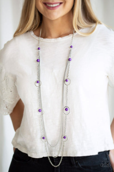 COLLECTIVELY CAREFREE - PURPLE BEAD SILVER LAYERED NECKLACE - PAPARAZZI