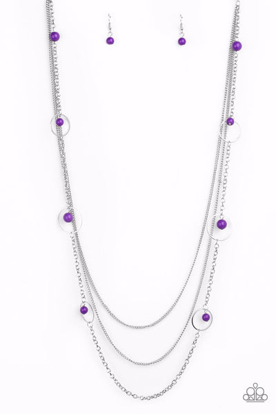 COLLECTIVELY CAREFREE - PURPLE BEAD SILVER LAYERED NECKLACE - PAPARAZZI
