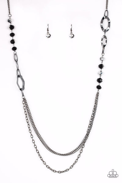 MODERN GIRL GLAM - BLACK BEAD GUNMETAL CHAIN LAYERED NECKLACE - PAPARAZZI