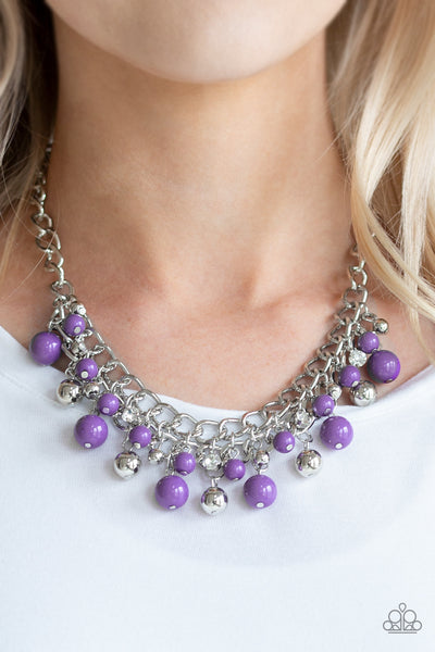 THE BRIDE TO BEAD - PURPLE AND SILVER BEAD NECKLACE - PAPARAZZI