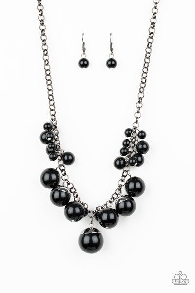 BROADWAY BELLE - BLACK BEAD GUNMETAL NECKLACE - PAPARAZZI