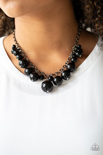 BROADWAY BELLE - BLACK BEAD GUNMETAL NECKLACE - PAPARAZZI