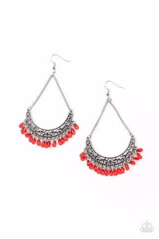 ORCHARD ODYSSEY - RED BEAD SILVER EARRINGS - PAPARAZZI
