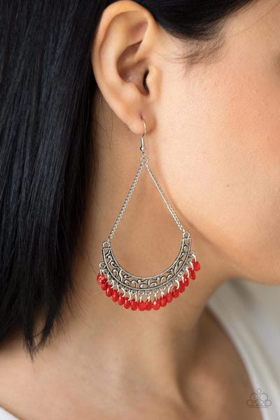 ORCHARD ODYSSEY - RED BEAD SILVER EARRINGS - PAPARAZZI