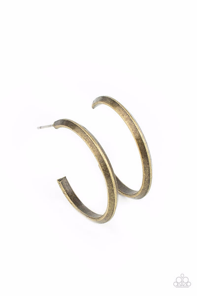 ON THE BRINK - BRASS BEVELED HOOP EARRINGS - PAPARAZZI